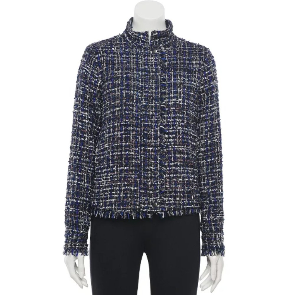 Women's Apt. 9 Moto Jacket - Blue Metallic Boucle